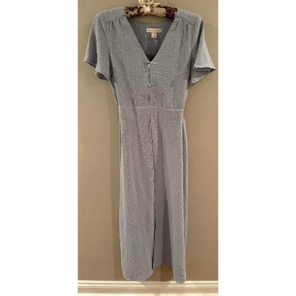 Monteau‎ Los Angeles Light Blue Prairie Dress Size Small Milkmaid Maxi Buttons